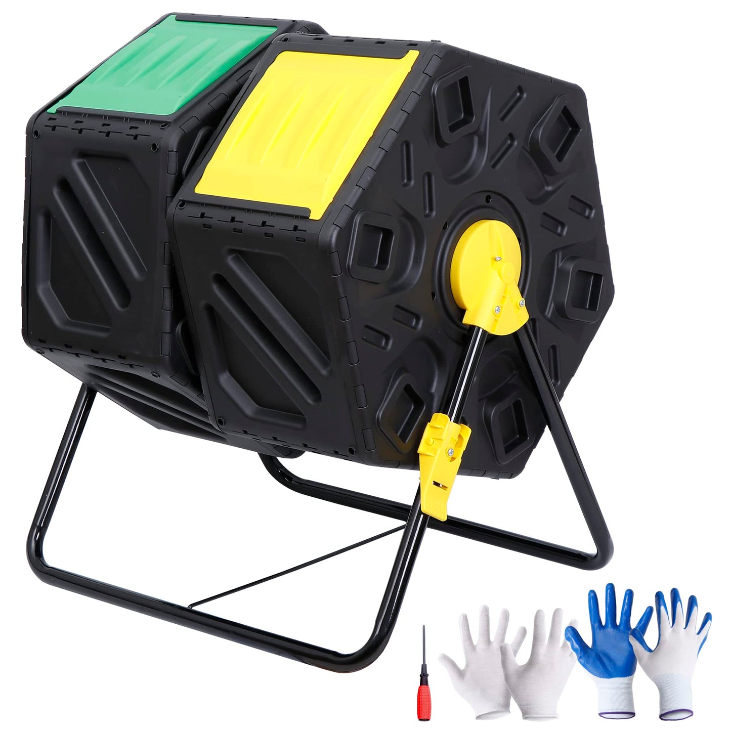 F2C Dual Chamber 37 Gallon Compost Tumbler All-Season Outdoor BPA Free Large Composter Bin w/ 2 Sliding Doors and Solid Steel Frame