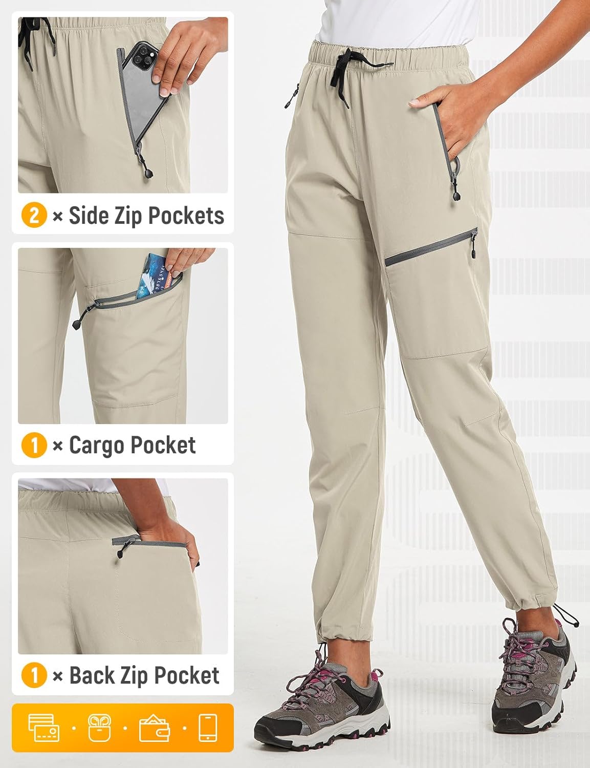 Baleaf Women's Hiking Pants - Quick Dry, Lightweight, Water Resistant | Elastic Waist Cargo Design for All Seasons