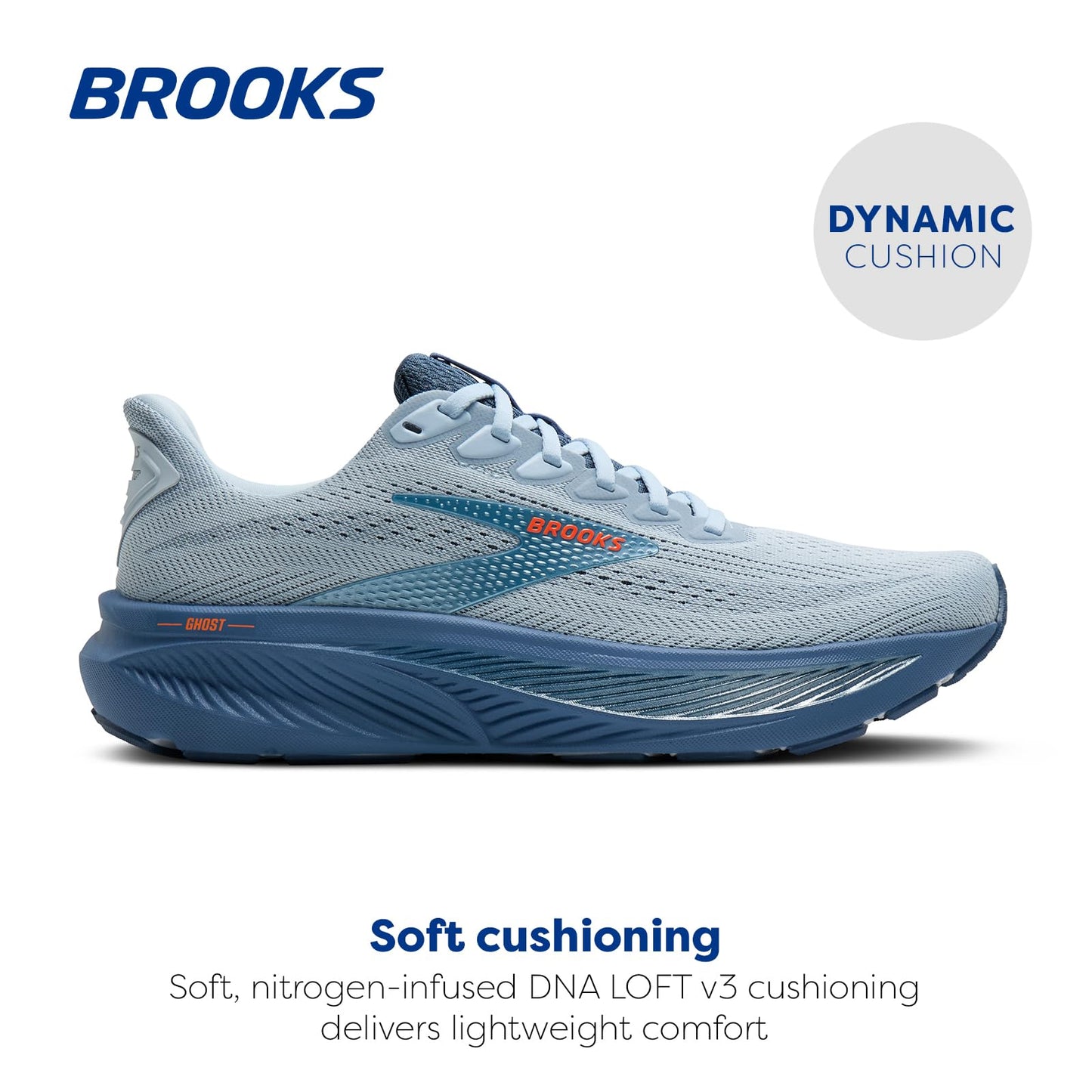 Brooks Men’s Ghost 17 Neutral Running Shoe - Skyway/Moonlight/Orange - 12 Medium