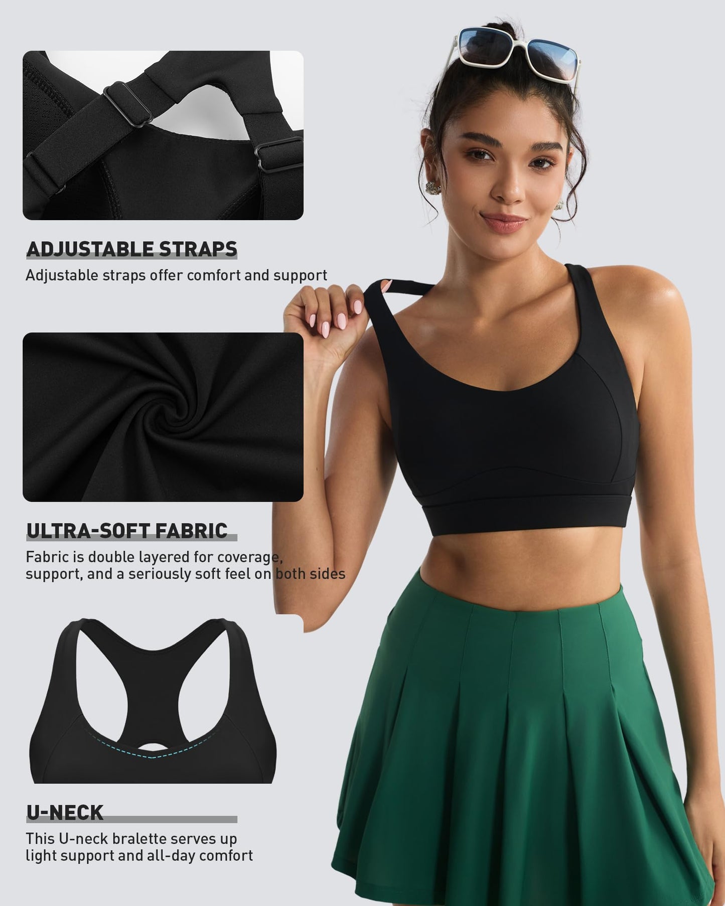 RUNNING GIRL High Impact Sports Bras for Women, Adjustable Straps Black Sports Bra High Support Molded Cup Racerback Workout Bra(WX3143 Black L)