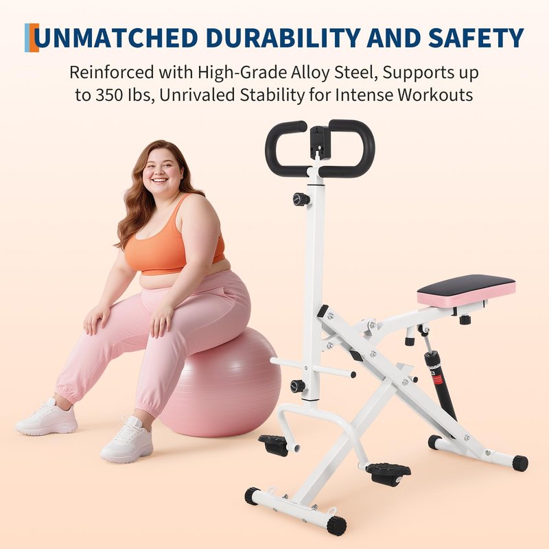 GarveeHome Squat Machine, Squat Assist Trainer with Adjustable12 Level Resistance, Foldable Squat Ride Rowing Machine for Home, Full Body Workout Gym for Glutes Legs Workout, 350 LBS Capacity, White