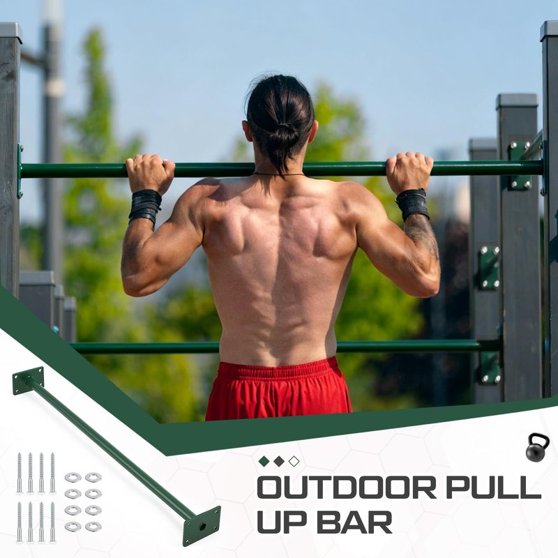 Zonon 2 Pcs Heavy Duty Outdoor Pull up Bars Heavy Strength Training Chin up Bars for Home Gyms Full Body Exercise Support 440 Lbs, Installed on 4 x 4, 4 x 6 or 6 x 6 Posts(Not Included), Green