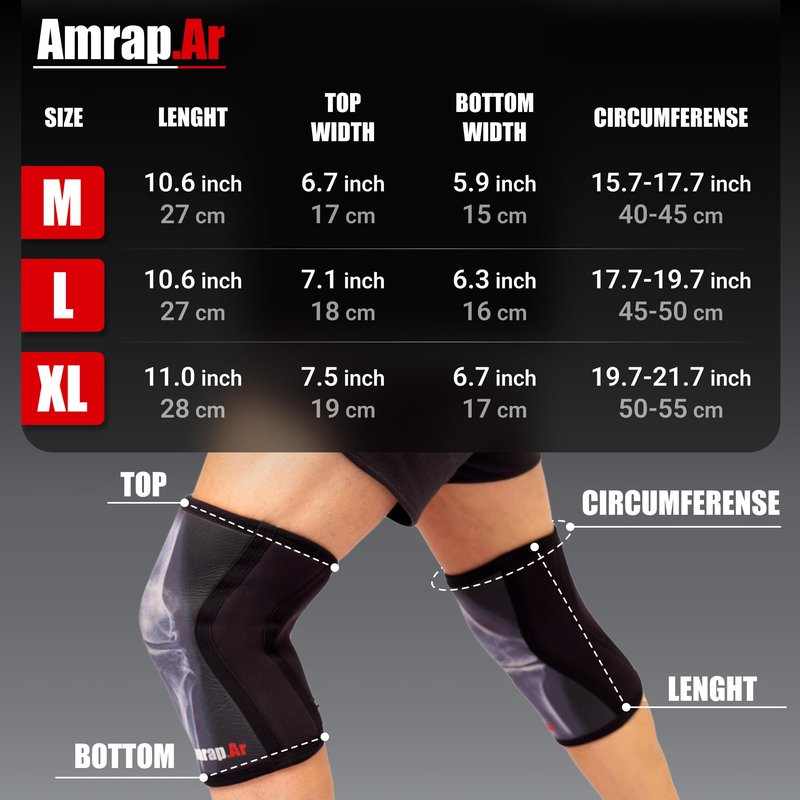 AMRAP.AR 7mm Knee Sleeves (size M - Pair) | Neoprene Knee Sleeve for Weightlifting Men and Women & Powerlifting | High-Performance Gym Reaper Knee Sleeves Compression Support for Squats, Weight Lifting