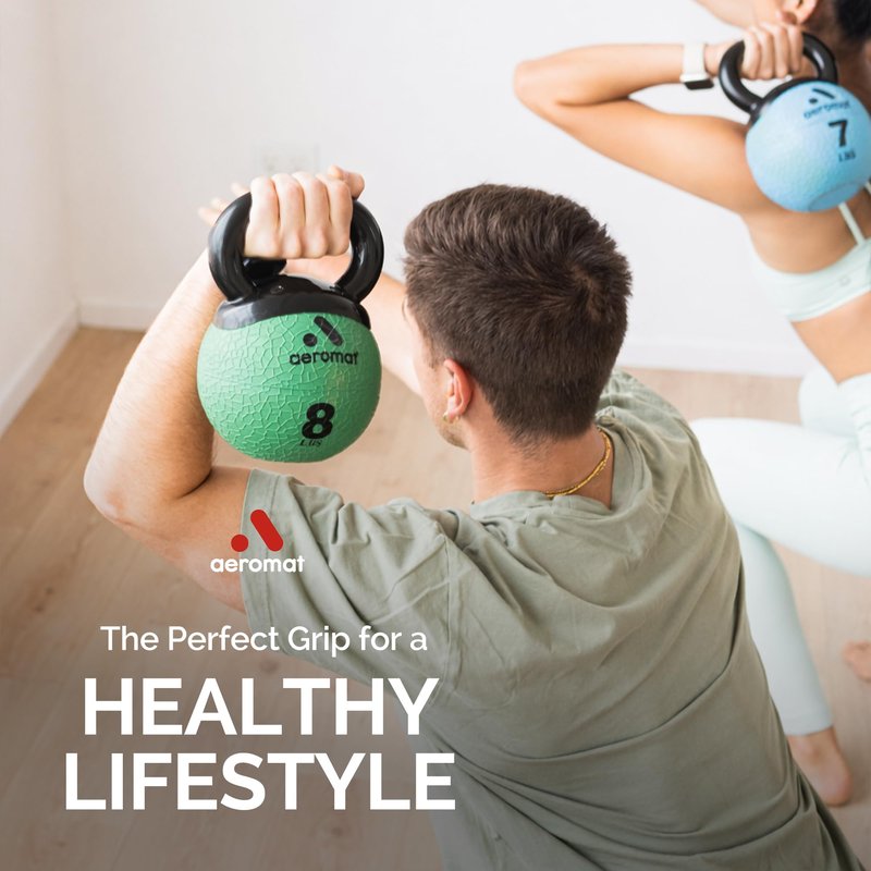Aeromat Elite Mini Kettlebell Medicine Ball - 3lb Kettlebell Weight Balls for Exercise, 6" dia Weighted Exercise Ball, Strength Training Kettlebells, Kettlebell Workout Squat Weights, Red