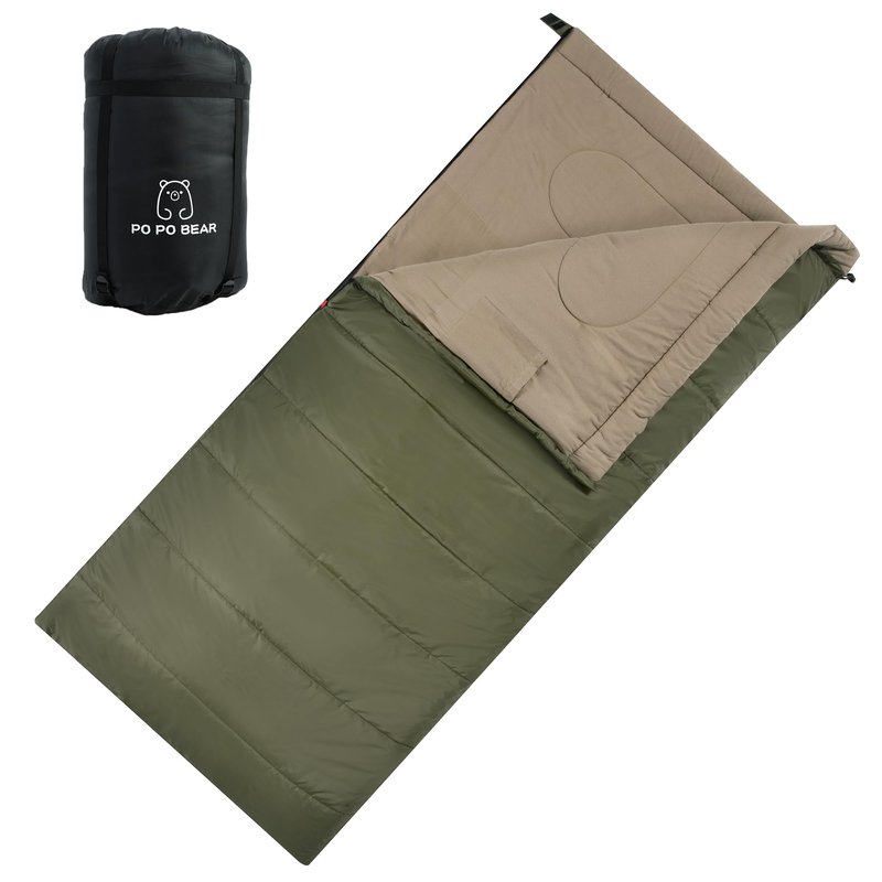 PO PO BEAR Zero Degree Sleeping Bag for Adults 100% Cotton Flannel Tall and Big (Green, 84" x 40" Right Zip)