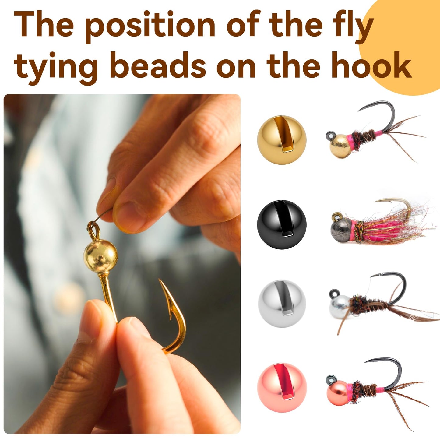 Gainfite 200pcs Fly Tying Tungsten Beads Slotted Nymph Head Ball (2.3mm, 4 Colors) for Fly Tying Materials, Fishing Accessories, Nymph Fishing