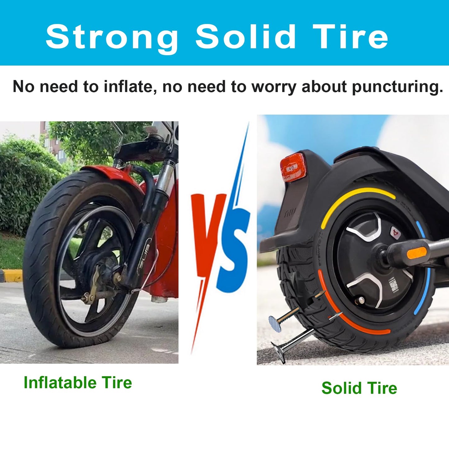 TOCBEUU 9.5x2.5-6.1 Solid Tires for Electric Scooter, Off-Road Replacement Wheels, Tubeless Rubber Tyre for NIU KQi3 Pro/Max/Sport Electric Scooter- Black(2PCS)