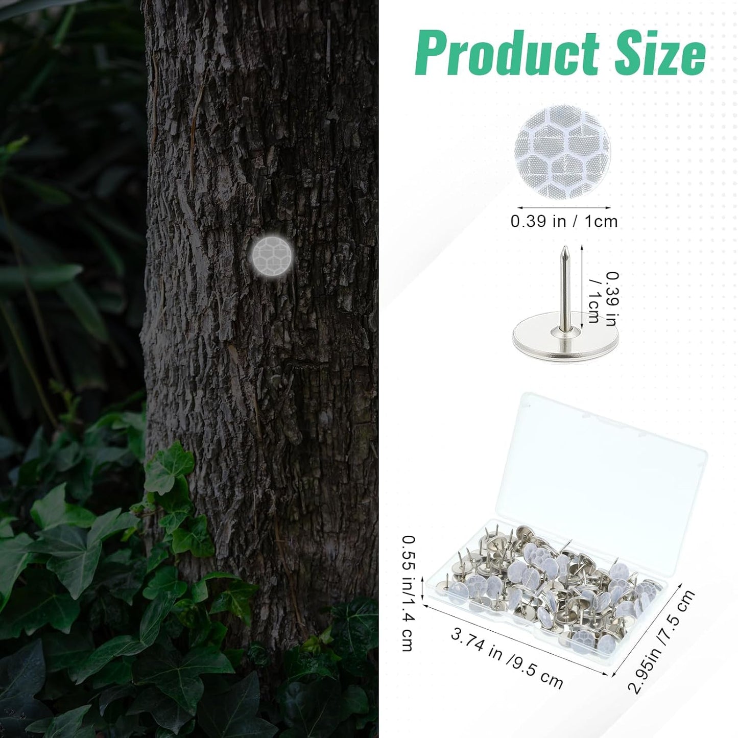 Reflective Trail Markers - 100pcs Glow Bright Eyes Metal Tacks for Hunting, Hiking & Camping | Storage Box Included