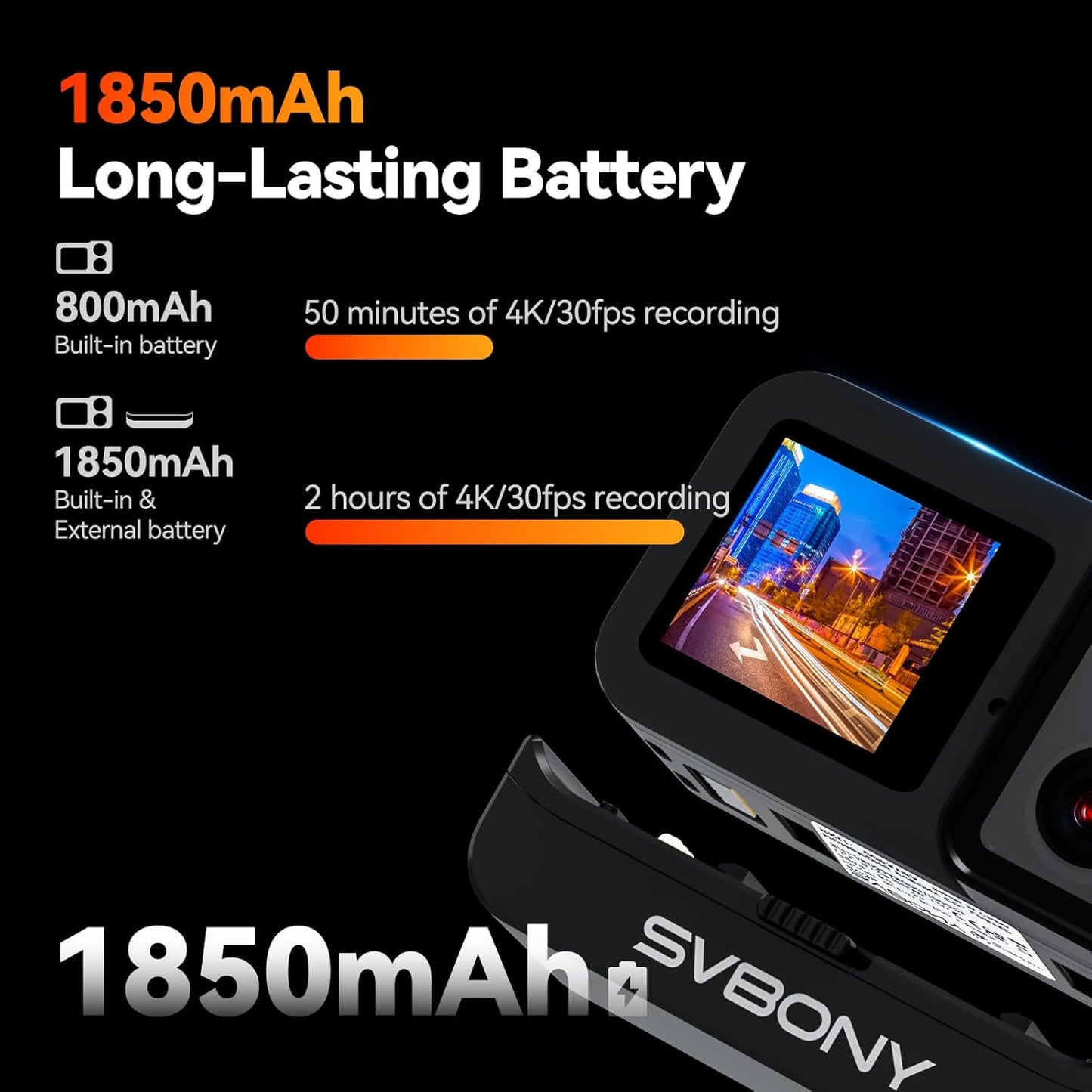 SVBONY 4K Dual Lens Action Camera - 20MP, 8X Zoom, 100FT Waterproof for Vlogging & Snorkeling