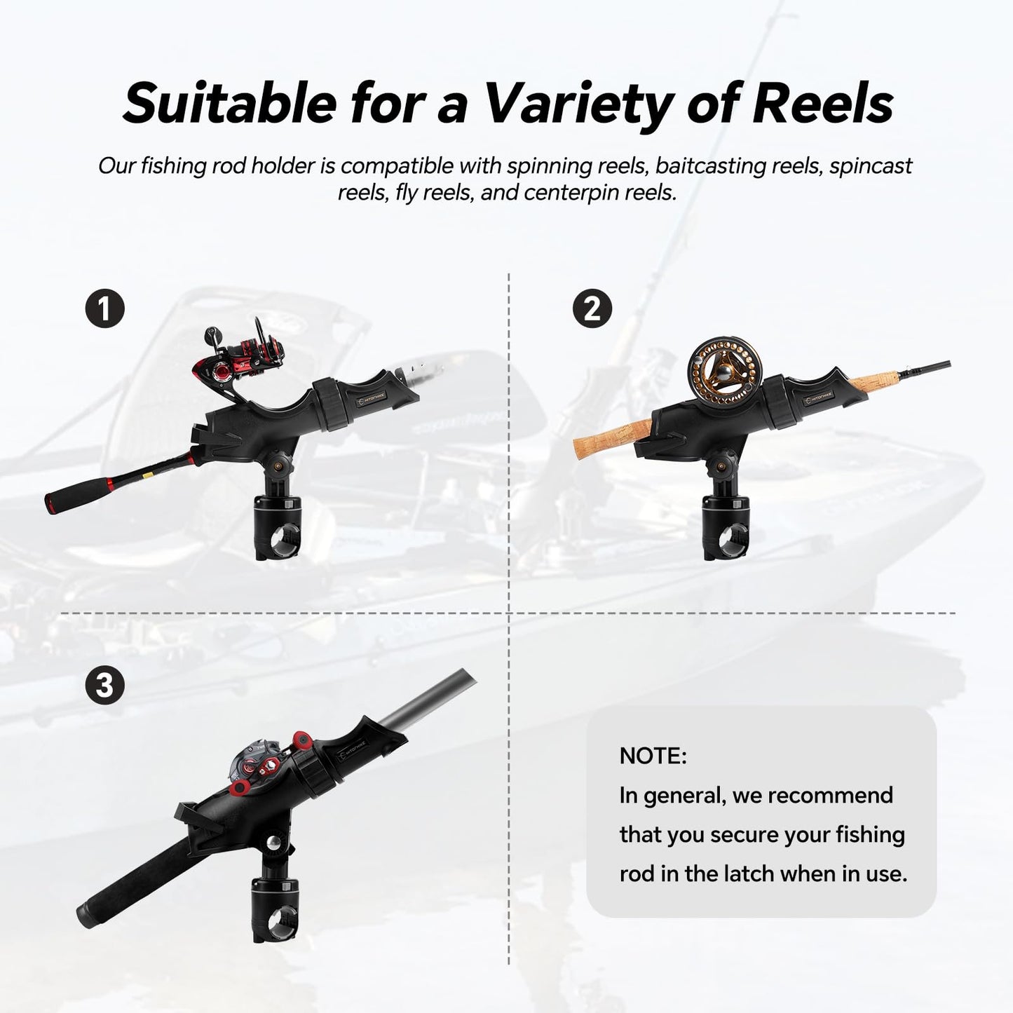 Hitorhike Fishing Rod Holder Universal Fit Kit with Mount Allows for 360-degree Adjustment Kayak Fishing Boat Powerlock Rod Holder (Fishing Rod Holder x2+Round&Square Rail Mount x2)