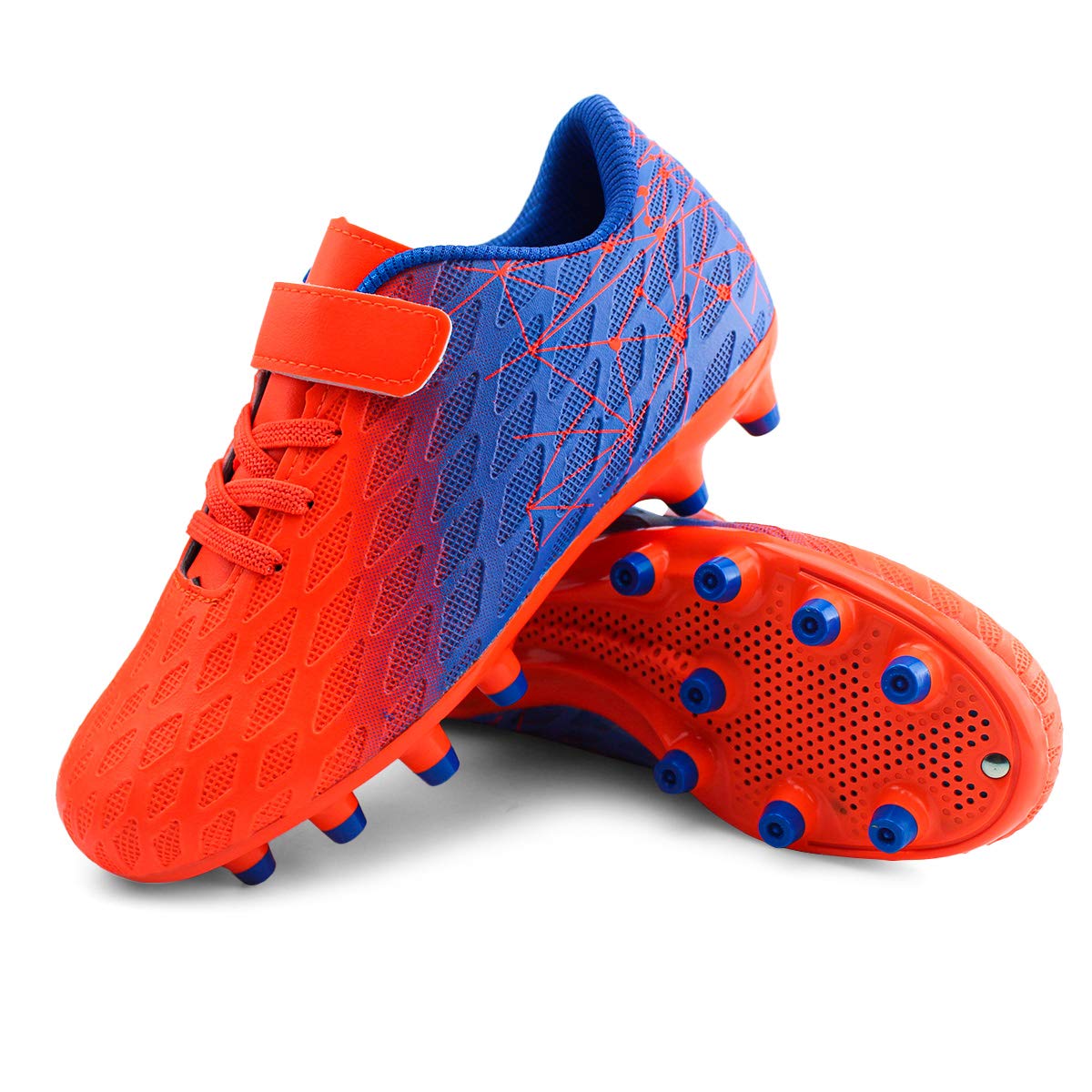 brooman Kids Firm Ground Soccer Cleats Boys Girls Athletic Outdoor Football Shoes(3.5,Orange Blue)