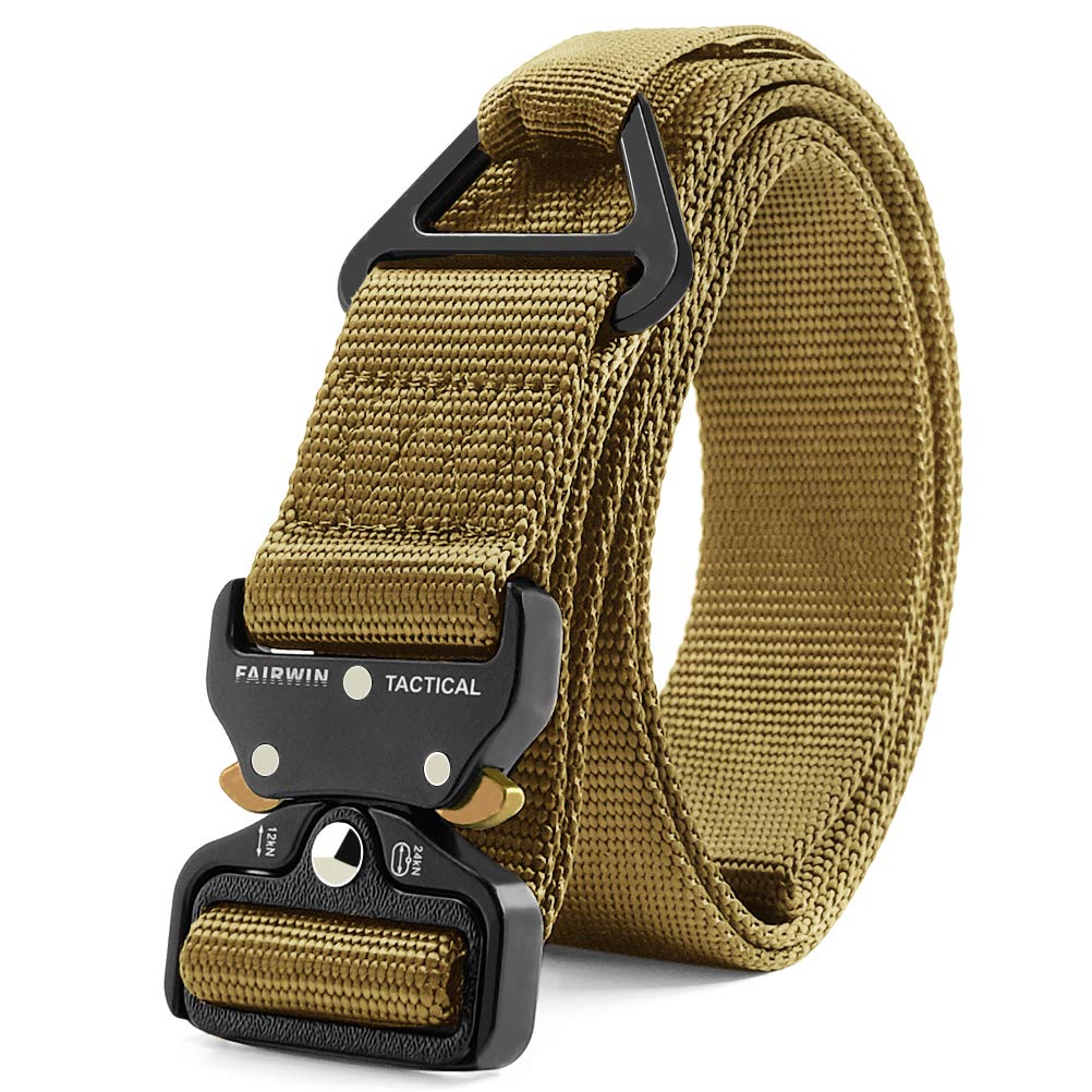 FAIRWIN Tactical Belt, Military Belt Mens And Womens Work Belt Heavy Duty Belt Nylon Webbing with V-ring Quick-Release Buckle (Brown, XXL)