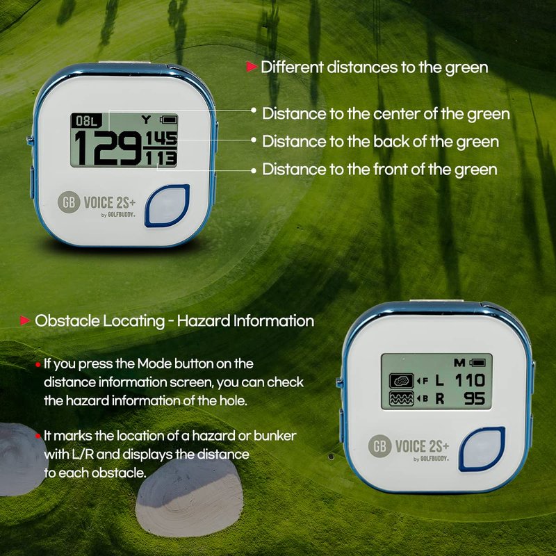 GOLFBUDDY Voice 2S+ Talking GPS Rangefinder, Clip on Hat Golf Navigation, Slope Mode on/Off, 18 Hours Battery Life, Shot Distance Measurement, Preloaded with 40,000 Courses Worldwide (Blue)