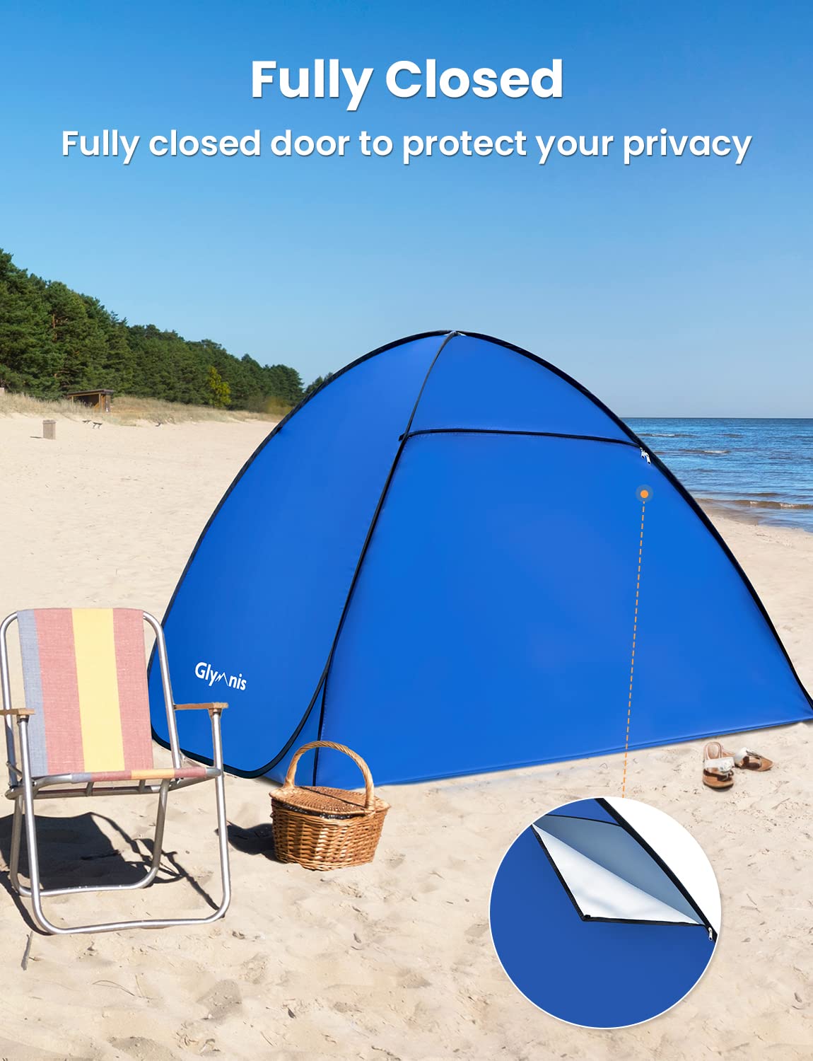 Glymnis Pop Up Beach Tent Instant Portable Sun Shade Shelter (L) 3-4 Persons UPF 50+ with Extendable Floor Zipper Door Automatic Easy Up Tent