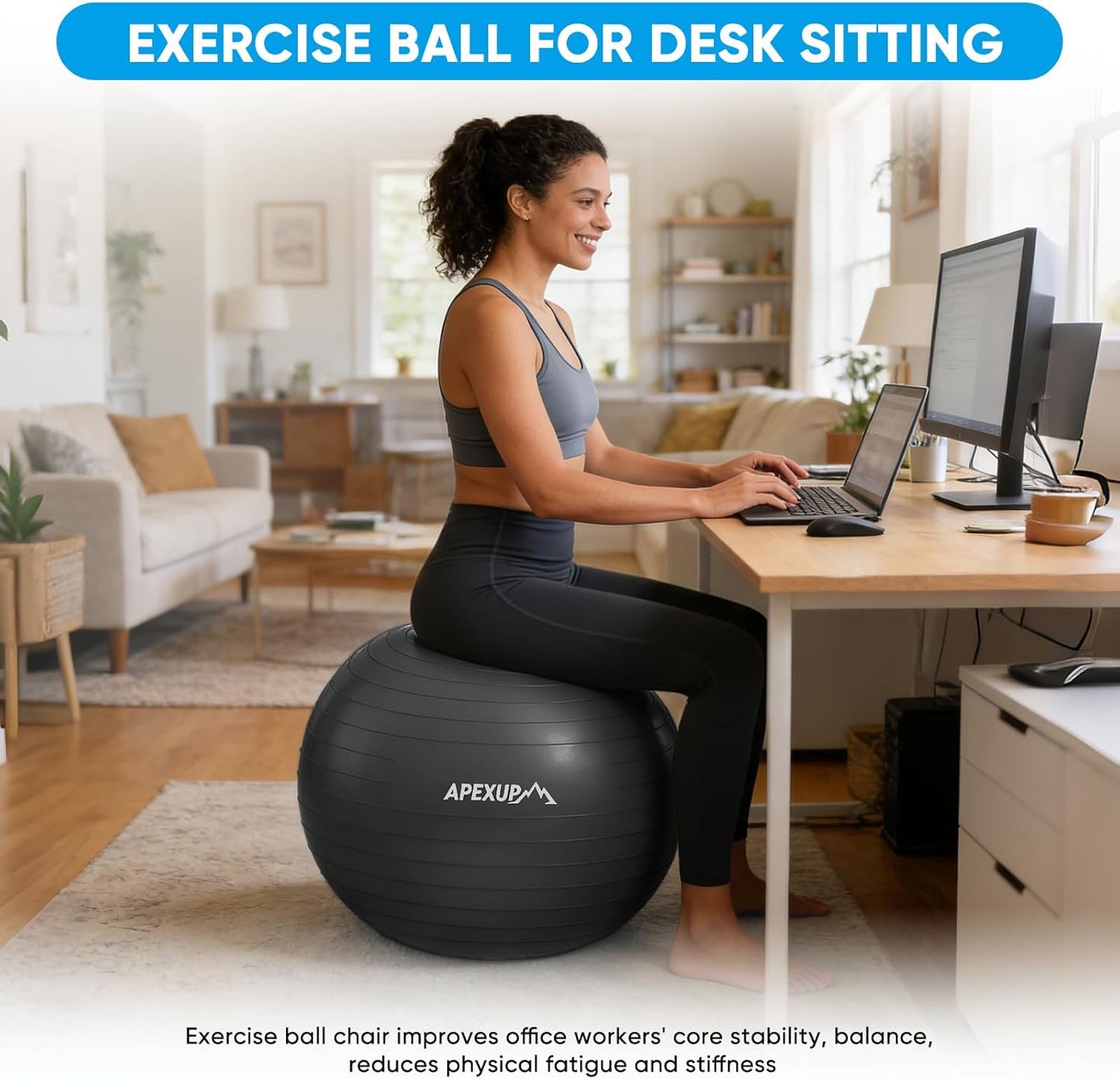 APEXUP Yoga Ball - Anti-Slip Heavy Duty Exercise Ball for Fitness, Core Workout & Balance Training | 5 Sizes Available