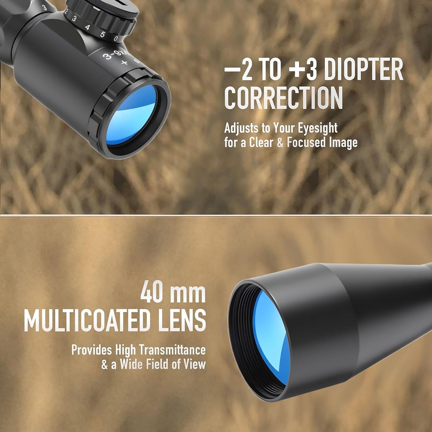 Rifle Scope 3-9X40 - Illuminated Red/Green Optical Rangefinder | Fits 20mm Mounts