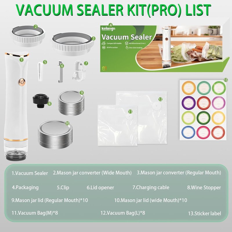 Compact Vacuum Sealer for Food Storage - Preserve Freshness with Bags & Accessories | Ideal for Home & Travel