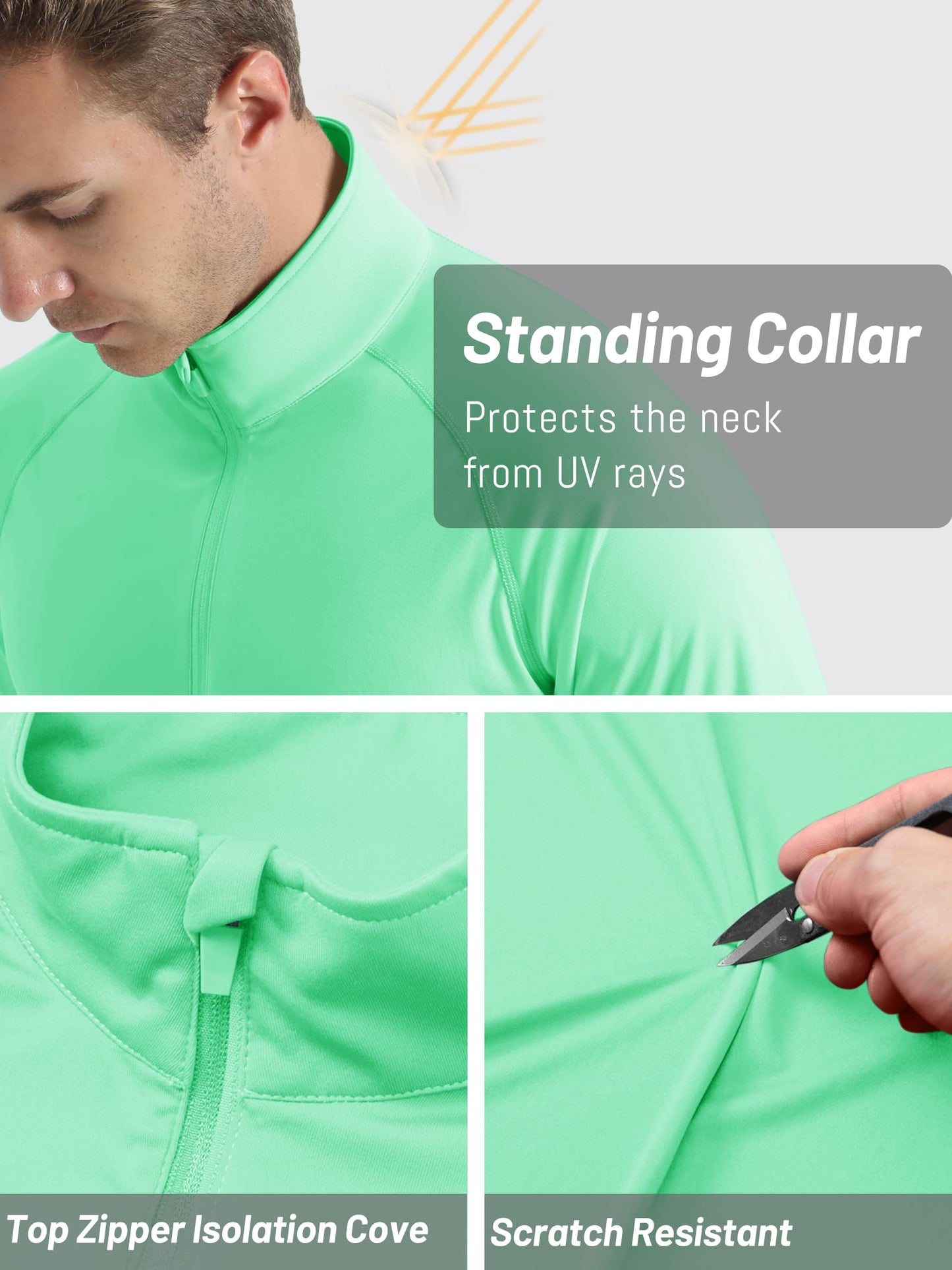 TACVASEN Sun Shirts for Men Long Sleeve Swim Shirts Quarter Zip Pullover 1/4 Zip Men Rash Guard Shirts Quick Dry Tops Outdoor Mint Green