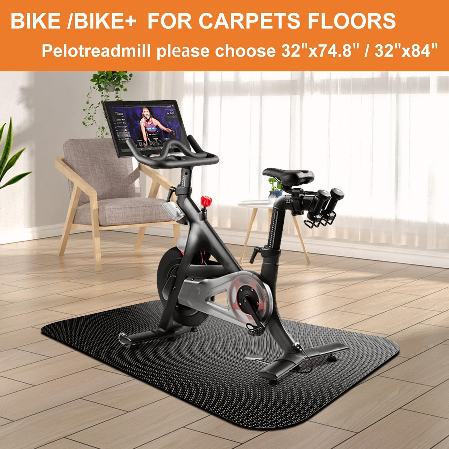 Bike Mat for Compatible with Peloton Bike Elliptical Treadmill Mat for Hardwood Floors and Carpet Floors,Exercise Trainer Bike Mats,Mat for Indoor Bike,Gym Equipment Mat,Mat Under Stationary Bike