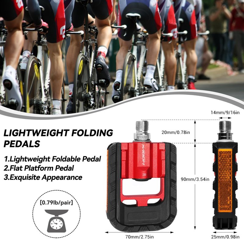 KABON Folding Bike Pedals, Bicycle Foldable Pedals with Aluminum, Universal 9/16 inch Non-Slip Cycling Pedals for Folding Bike, BMX Bike, Road Bike, Mountain Bike MTB (New Red)
