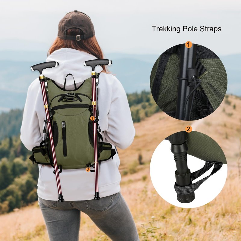 Outplea 15L Cycling Backpack with Helmet Buckle for Men Women, Small Waterproof Lightweight Bike Hiking Backpack with Chest Strap for MTB Biking Climbing, Green