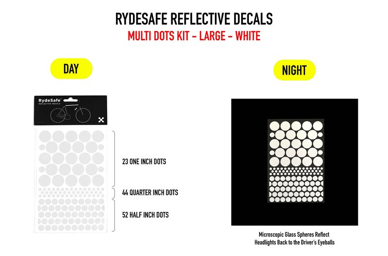 RydeSafe Reflective Stickers Multi Dots Kit - Large - White