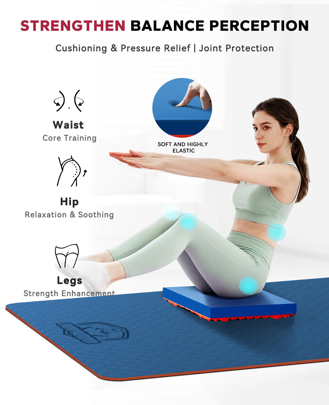 HAPBEAR Exercise Balance Pad - 15"x12" Non-Slip Textured Foam Balance Pad with 2-in-1 Stability & Massage - 2.2" Thick TPE Layer with Soft Cushioning + EVA Massage Layer for Physical Therapy, Core Training & Massage