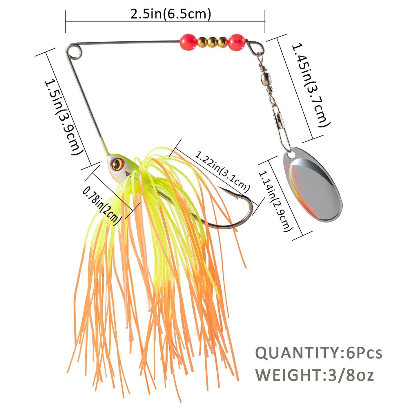 Richary Spinner Baits for Bass Fishing 3/8oz, 6 Pcs Freshwater Fishing Lures Kit, Premium Spinnerbaits for Walleye, Crappie, Salmon & Pike
