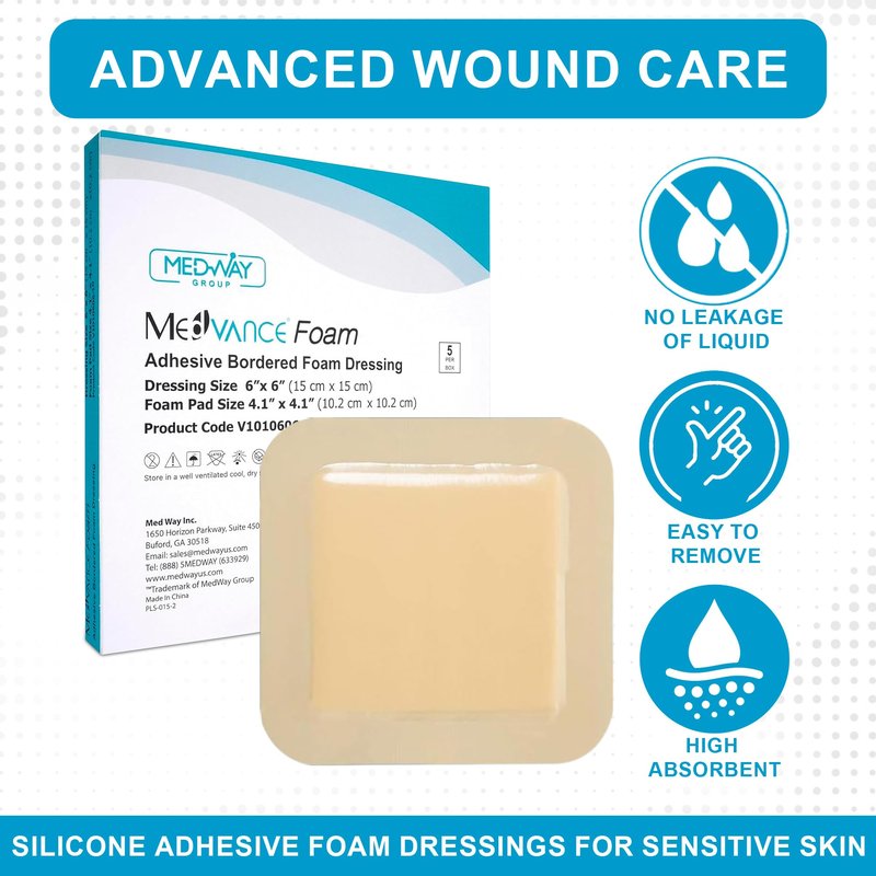 MedVance TM Foam – Bordered Adhesive Hydrophilic Foam Dressinge 6"x6" (4.1"x4.1" Pad) Box of 5 dressings