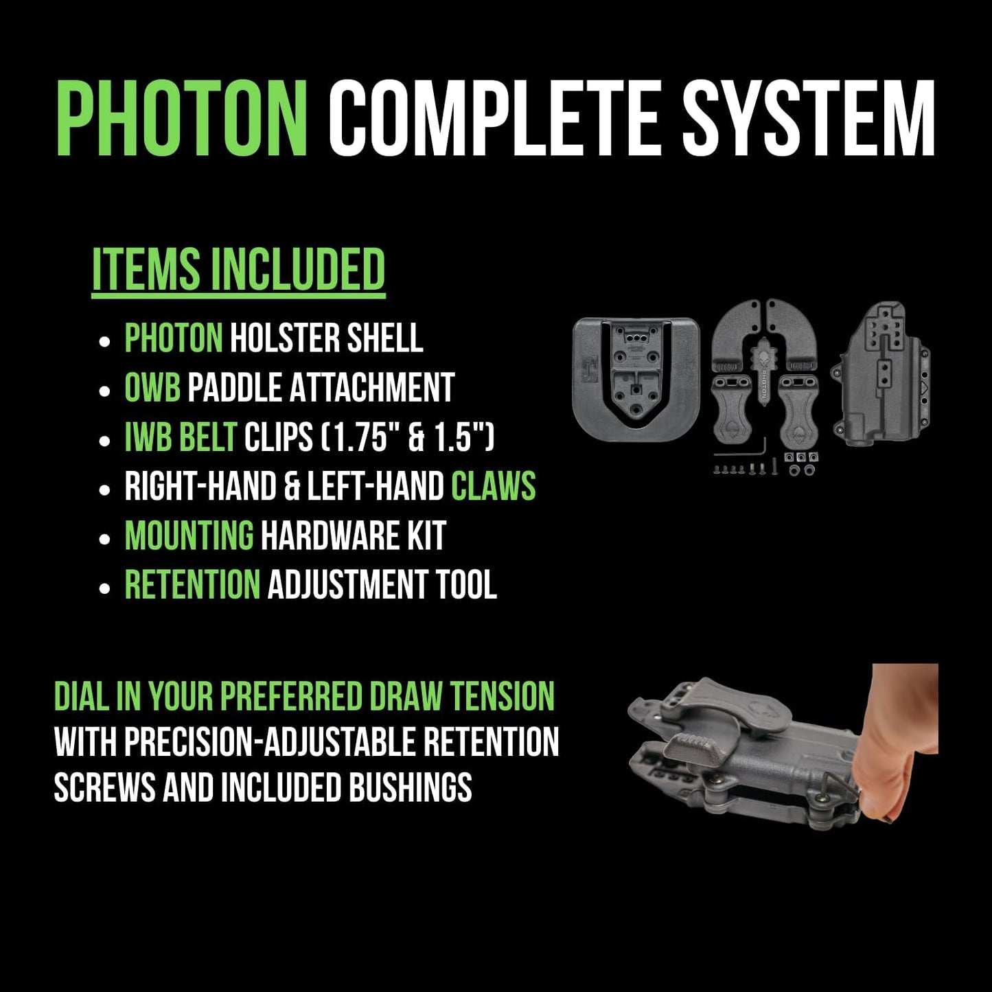 Alien Gear Photon Holster - IWB/OWB, Right/Left Hand, Optics Ready | Compact Light Options Available
