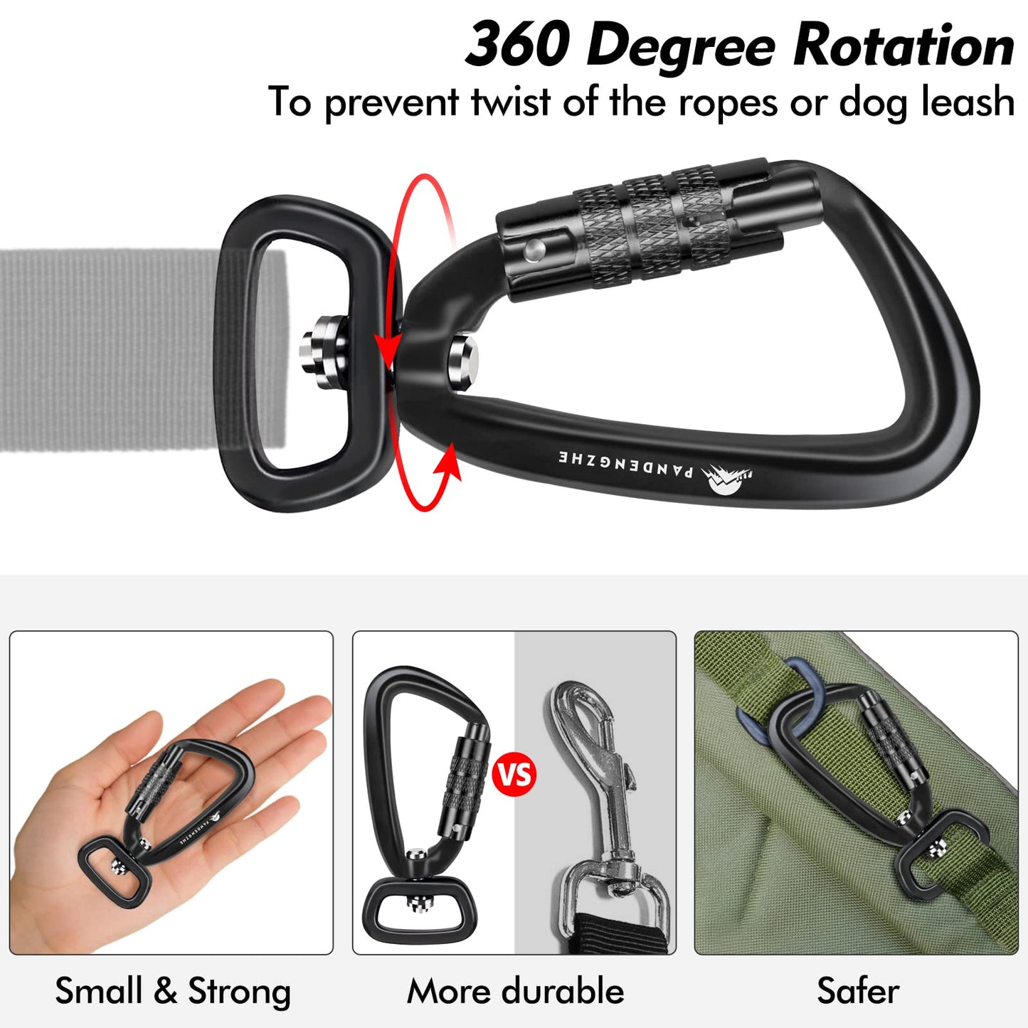 PANDENGZHE Locking Carabiner Clip 2.5" with Swivel Ring for Securing Pets, Dog Leash Harness, Camping, Hiking, Keychains