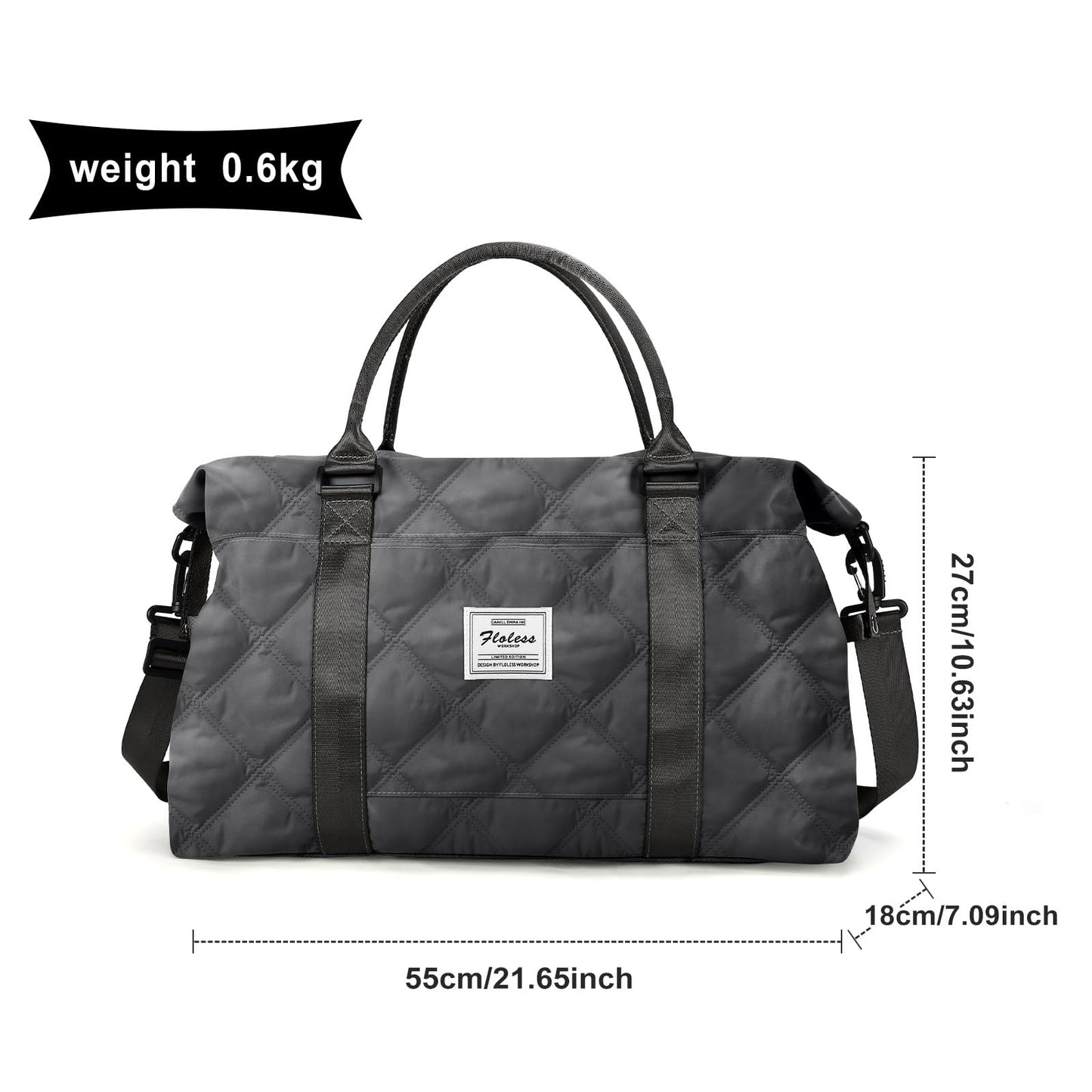 Sport Travel Duffle Bag Large Gym Tote Bag for Women, Weekender Bag Carry on Bag for Airplane, Ladies Beach Bag Overnight Bag Waterproof Bag Luggage Bag with Wet Bag Black Grey