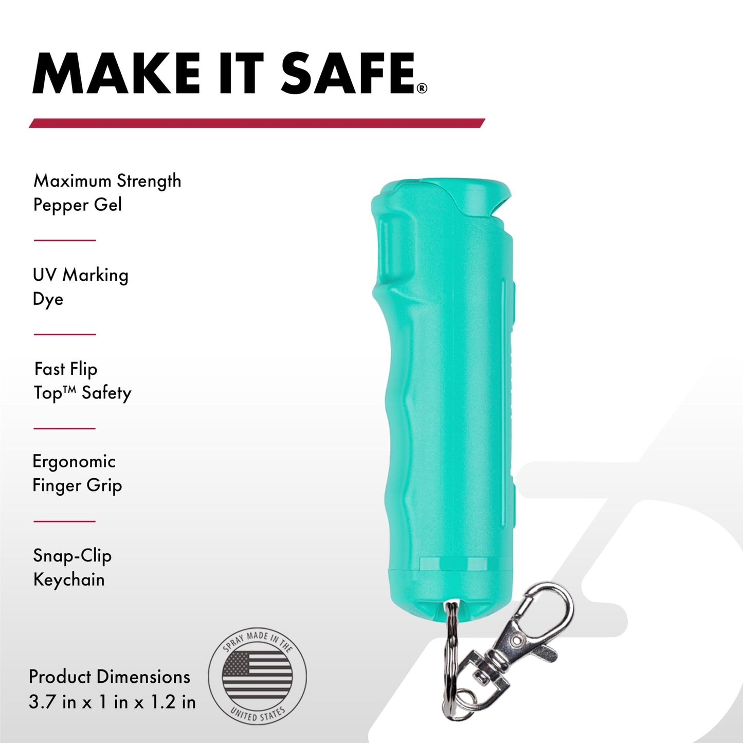SABRE Pepper Gel with Fast Flip Top Safety and Snap-Clip Keychain, Maximum Strength Protection Against Multiple Threats, UV Marking Dye, Ergonomic Finger Grip, Available in a Variety of Colors