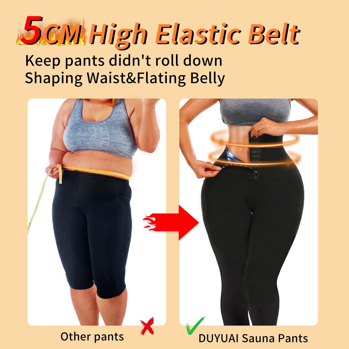 DYUAI Sauna Leggings for women High Waist Sauna Sweat Pants with pocket Compression Workout Legging Sauna Suit(WBH7006-01-L)