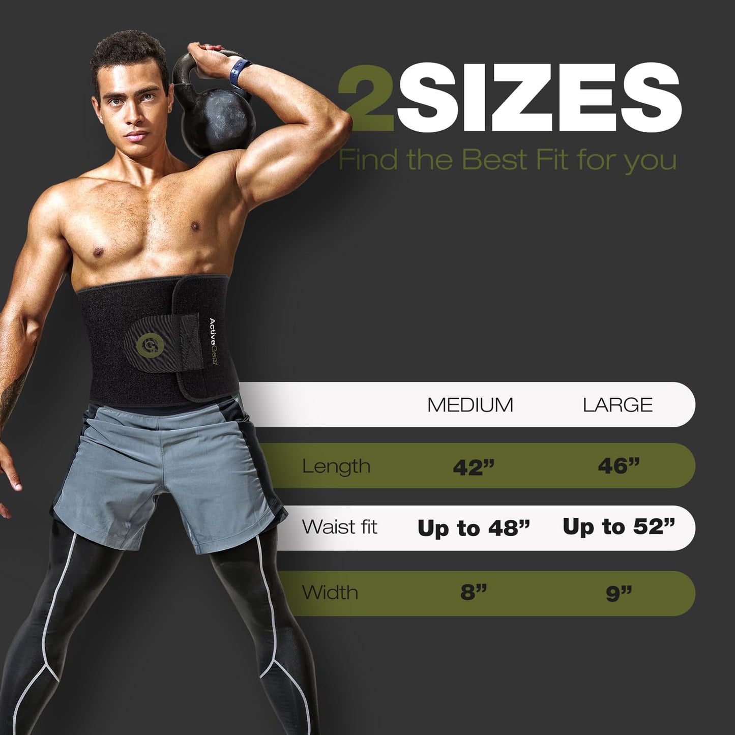 ActiveGear Waist Trimmer Belt with Back Support, Large: 9"x46" - Army Green