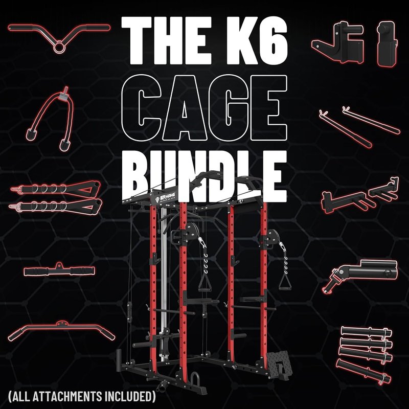 Power Cage - 1500LBS Multi-Function Workout Rack with Cable Crossover | Home Gym Equipment (Red)
