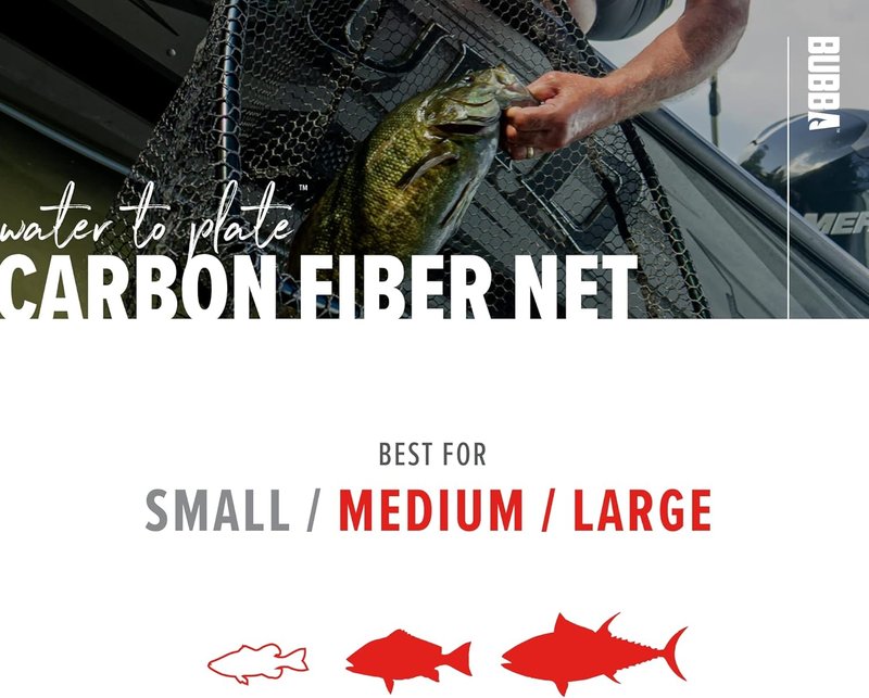 BUBBA Landing Nets - Corrosion Resistant Fishing Net with Non-Slip Grip Handle | Durable Carbon Fiber Shafts
