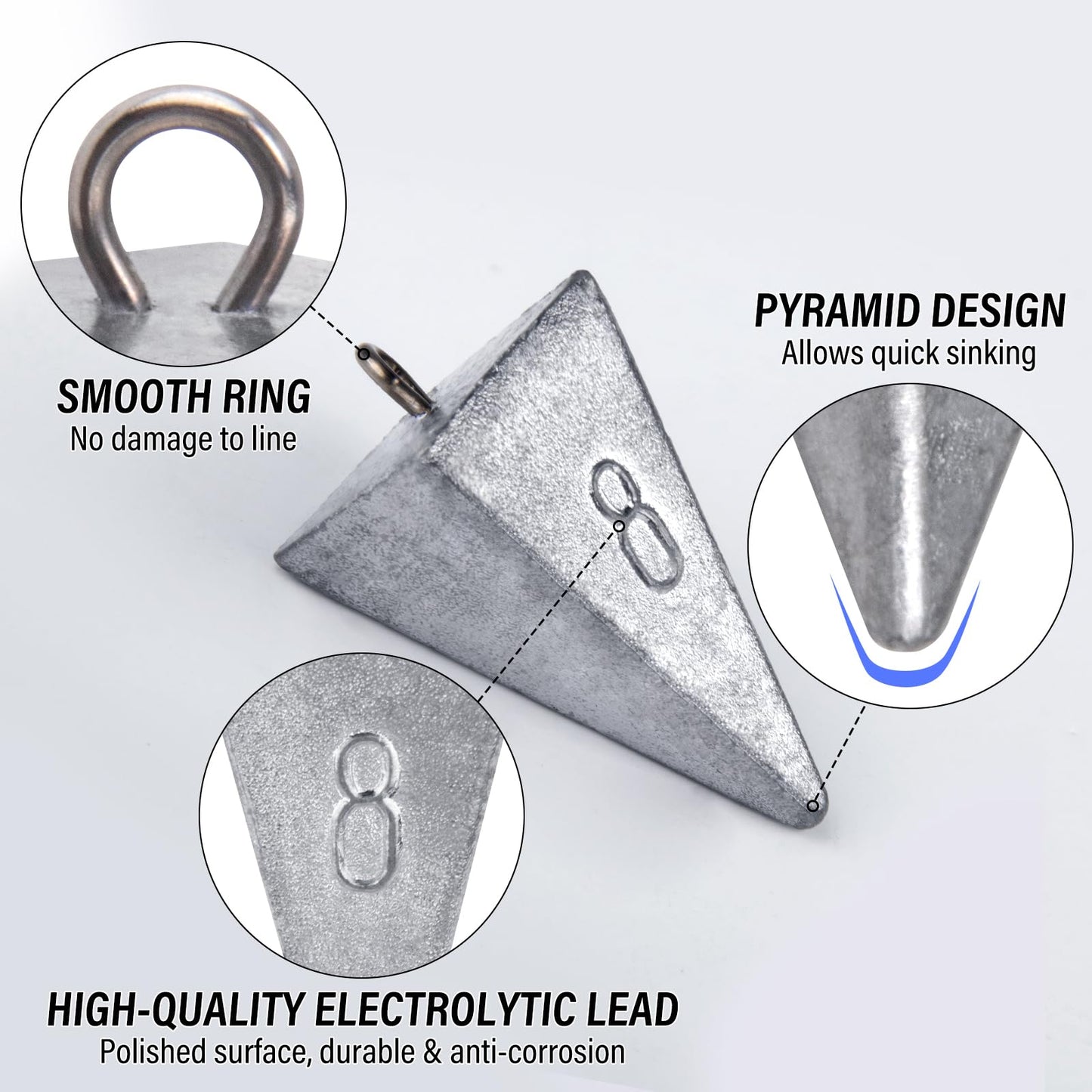 Alwonder Pyramid Sinkers Lead Fishing Weights Surf Pompano Catfishing Kit