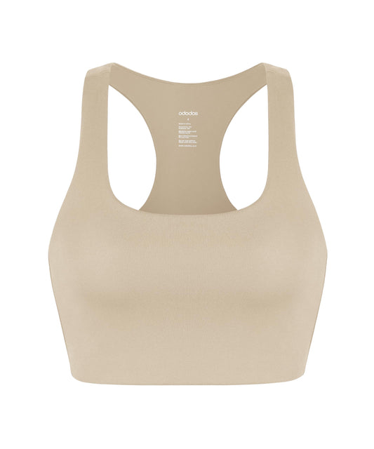 ODODOS Racerback Sports Bra for Women Yoga Tank Sleeveless Fitness Workout Crop Tops, Taupe, X-Large