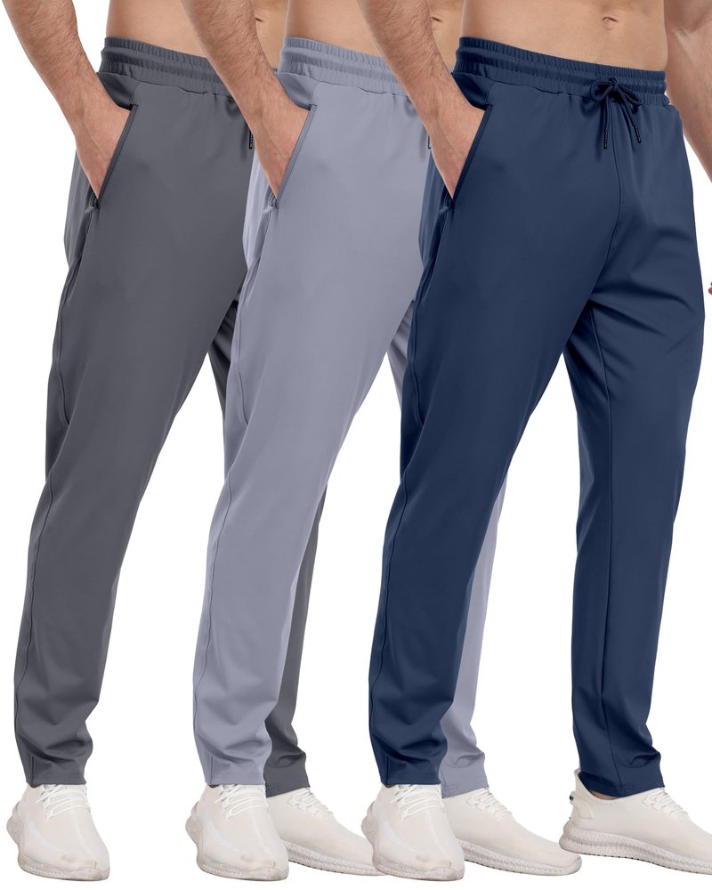 3 Pack Mens Athletic Sweatpants with Zipper Pockets,Workout Gym Joggers Pants for Men Running Jogging Pants-Dark GrayLight GrayNavy-L