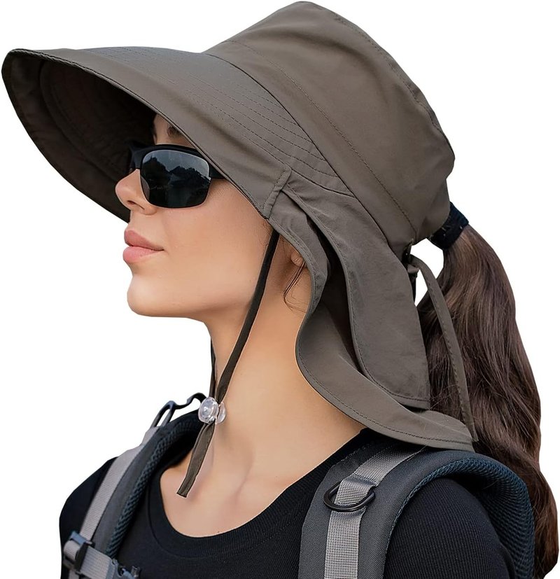 Women's Sun Hat - UPF 50+ Wide Brim with Ponytail Hole | Hiking Safari Neck Flap Hat