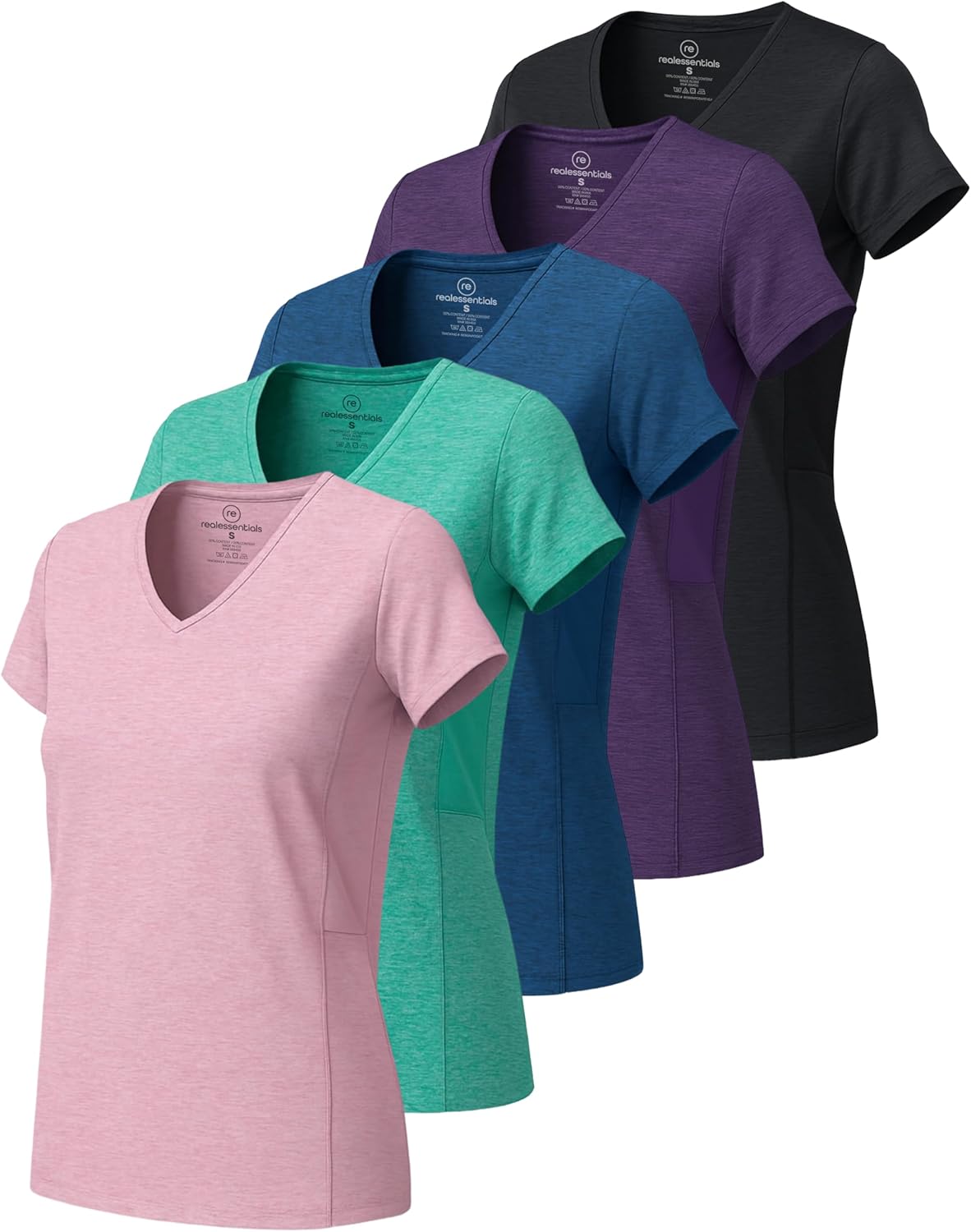 Women's Dry-Fit V-Neck T-Shirt - 5 Pack Workout & Yoga Tops | Plus Size Available