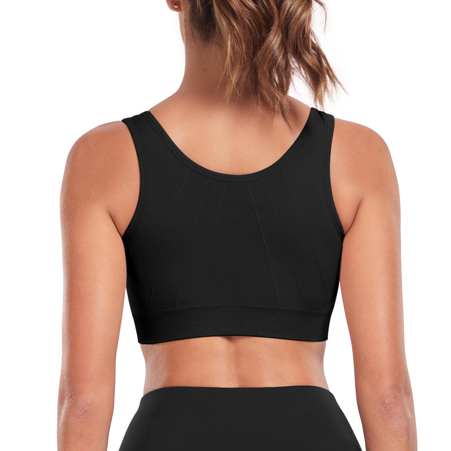 WANAYOU Women's Zip Front Sports Bra Wireless Post-Surgery Bra Zipper Closure Bras Padded Surgical Bra Racerback Workout Bras Zipped Yoga Sports Bras Active Bras Seamless Mastectomy Bra Post Op Bras