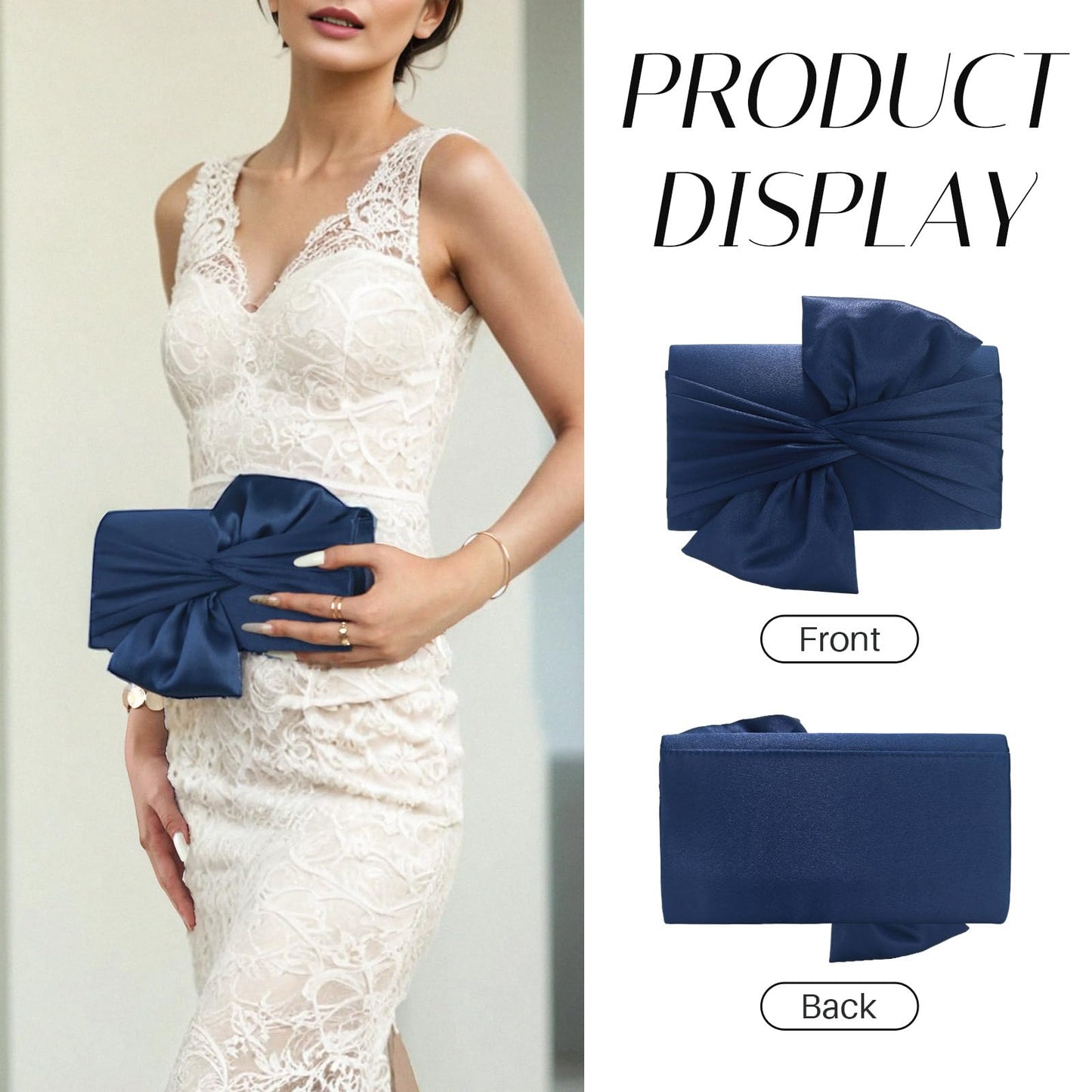 Nefokfdus Satin Evening Bag Bow Flap Clutch Purse for Women,Elegant Clutch Handbag for Formal/Party/Prom/Wedding