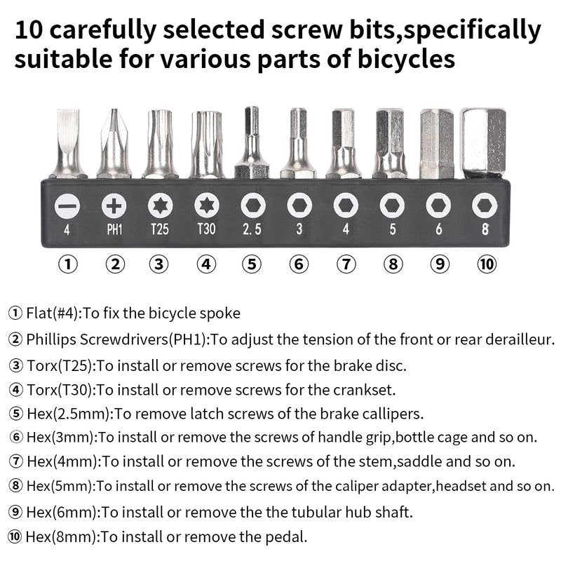 Bike Tool Kit, Bike Repair Kit Mini Ratchet Wrench Set with 10 Bits, 1/4 Ratchet Ratcheting Screwdriver 10 in 1, MTB Road Bike Ratchet Wrench for Tight Spaces With Extension Rod, Storage Case & Bag
