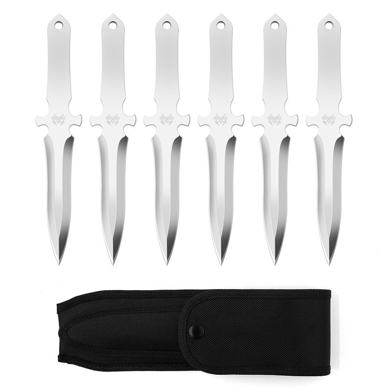THRWCLUB 6Pack Throwing set, 10.1" Throwing Spikes with 0.236" Thick Full Tang Design, Well-Balanced with Nylon Sheaths, Perfect for Recreation and Competition
