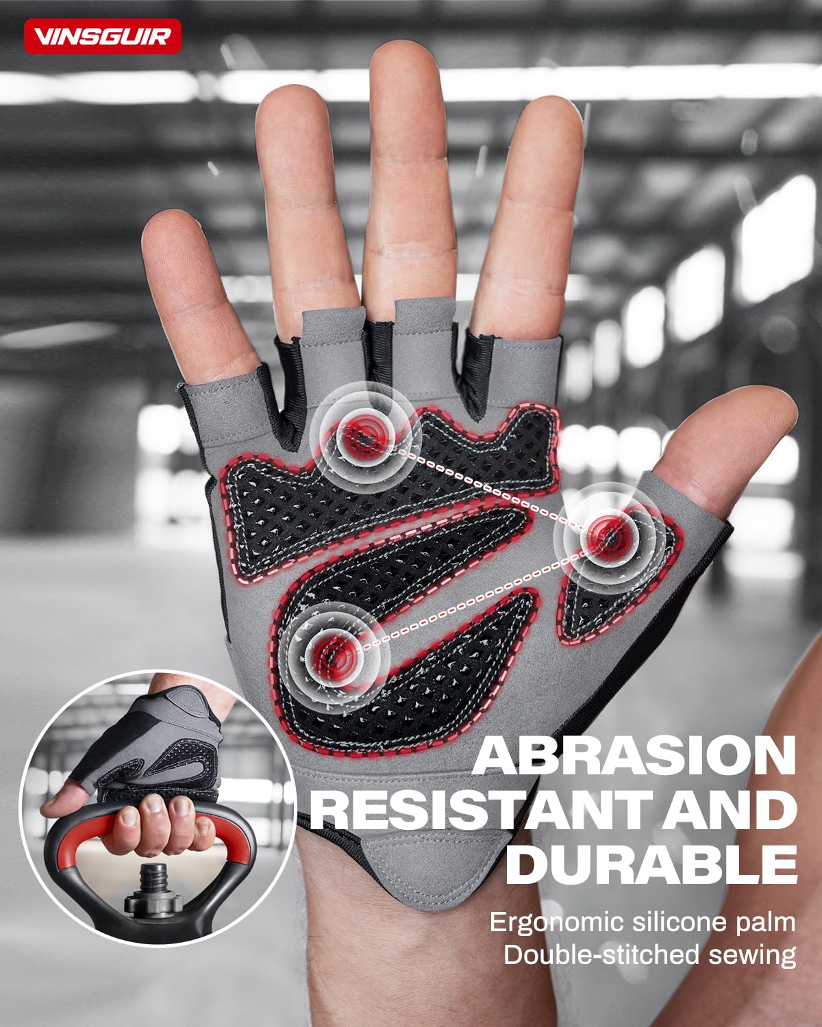 VINSGUIR Workout Gloves for Men and Women, Weight Lifting Gloves with Excellent Grip, Lightweight Gym Gloves for Weightlifting, Cycling, Exercise, Training, Pull ups, Fitness, Climbing and Rowing