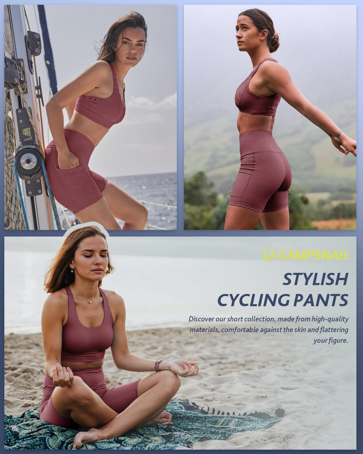 CAMPSNAIL Biker Shorts Women with Pockets - 3"/5"/8" High Waisted Workout Spandex Tummy Control Gym Running Yoga Shorts Dark Pink