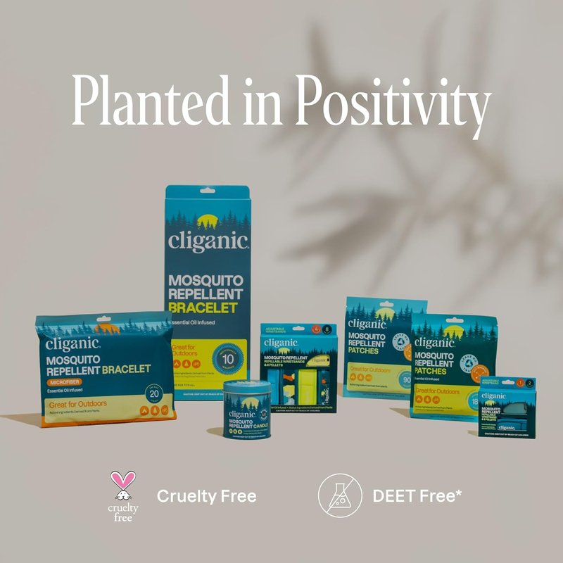Cliganic Mosquito Repellent Wristbands & Refill Pellets - Adjustable, DEET-Free, Essential Oil Blend | 2 Bands + 4 Pellets