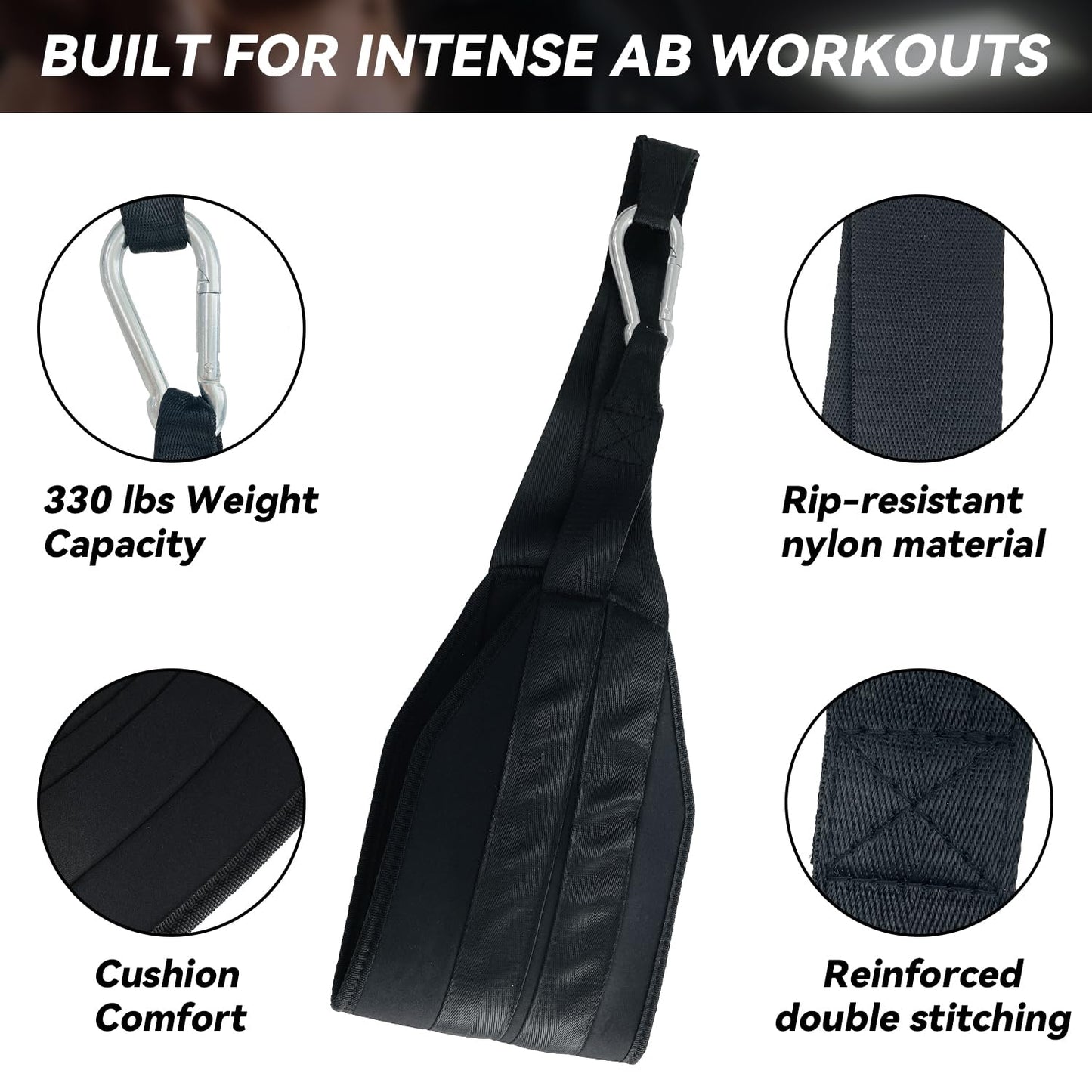 SUGOOE Hanging Ab Straps for Core Strength and Abdominal Training with 2 Rust-Resistant Carabiners, Pull Up Straps for Ab Workouts at Home and Gym (Pair)